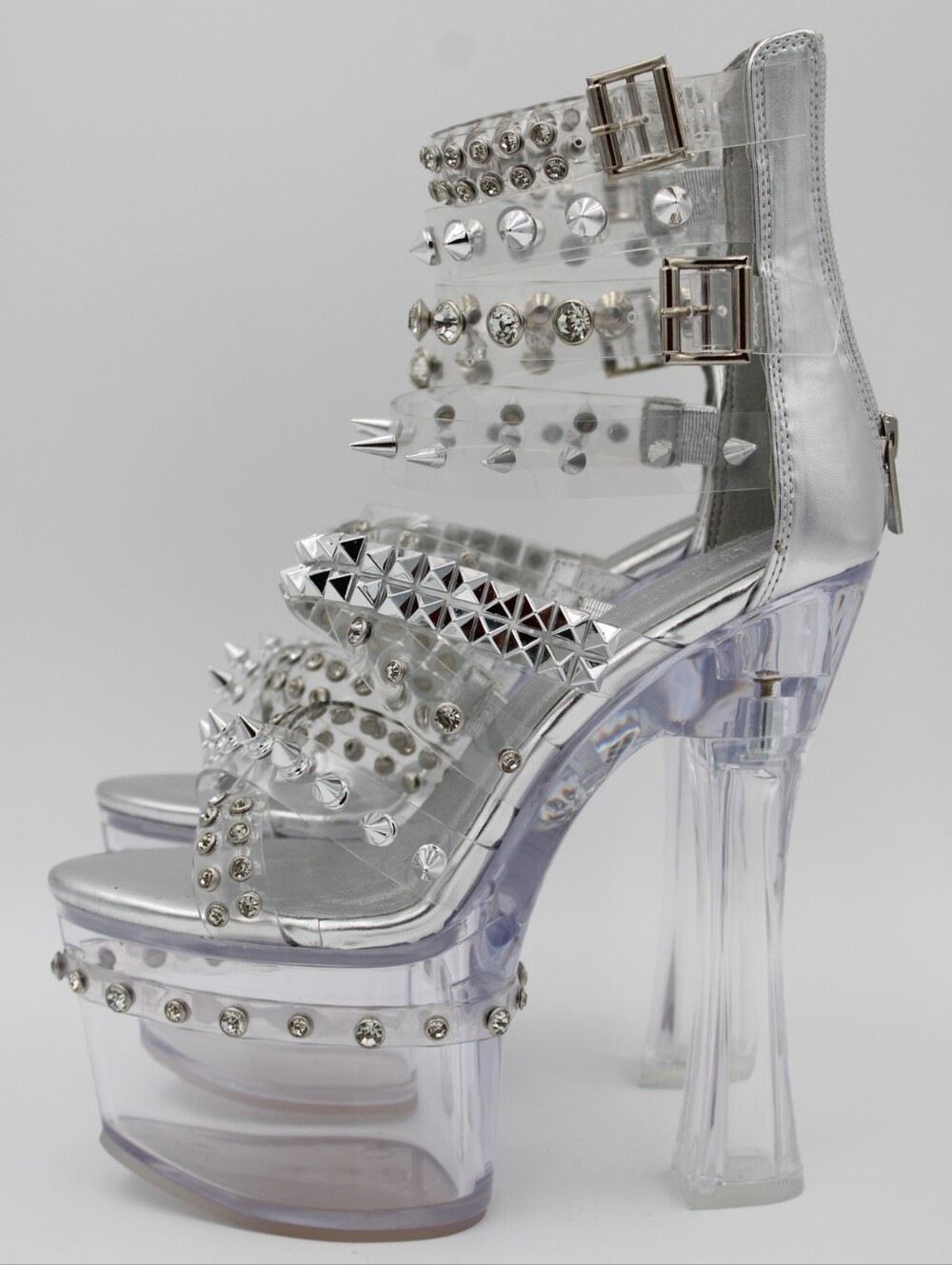 Dolls Kill Twisted Danger Platform Heels – Clear/Silver 7M